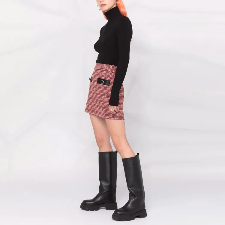 PINKO Leather Short Skirts Women's Red-3