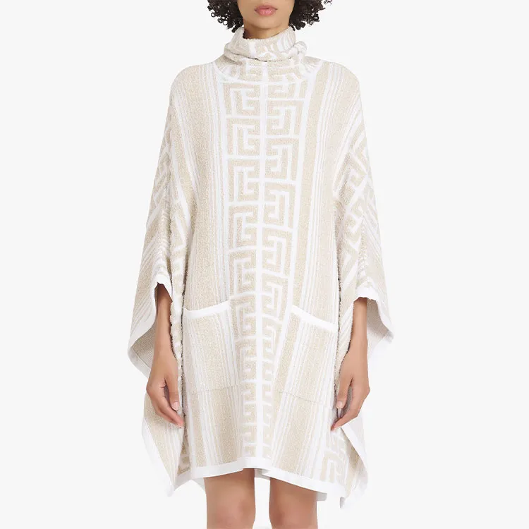 BALMAIN Lurex Maxi Monogram Knit Poncho 'Pink'-4