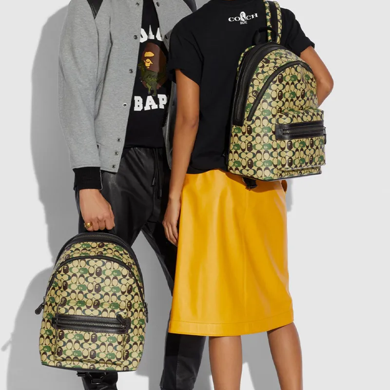COACH Academy Canvas Backpack Large Size Unisex Camouflage Multicolor-3