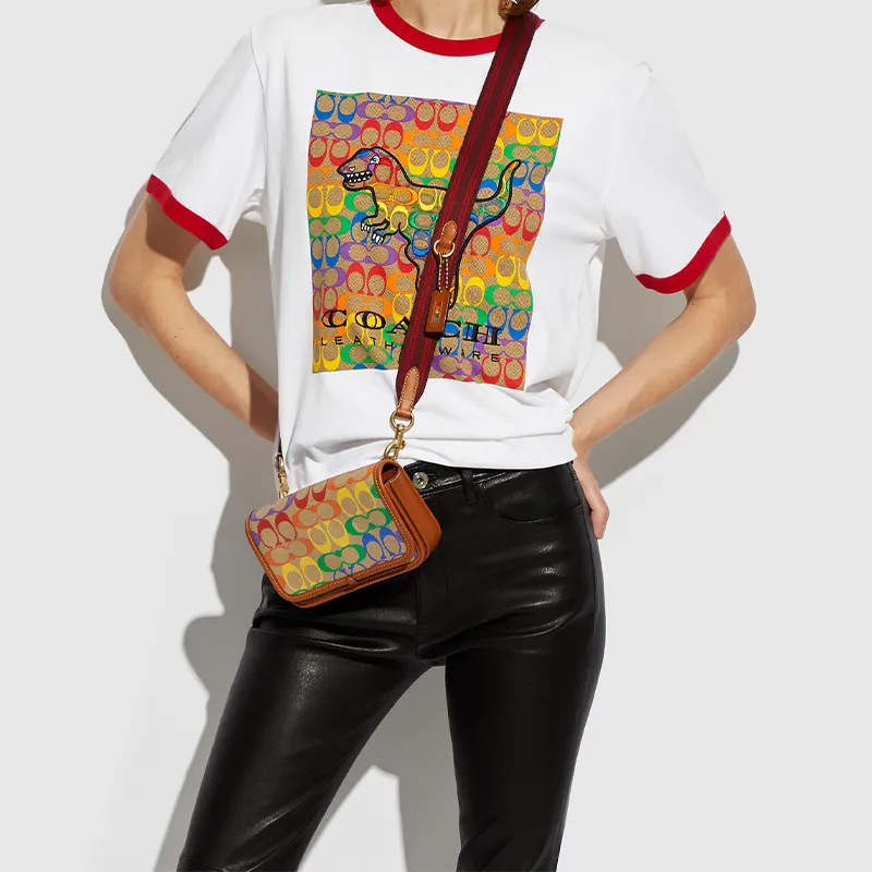 COACH Charter Leather Crossbody Bag Trumpets Women's Rainbow Monogram-3