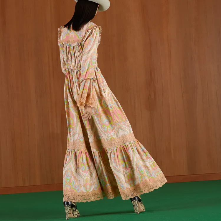 GUCCI Floral Lace Maxi Dress Pink-2