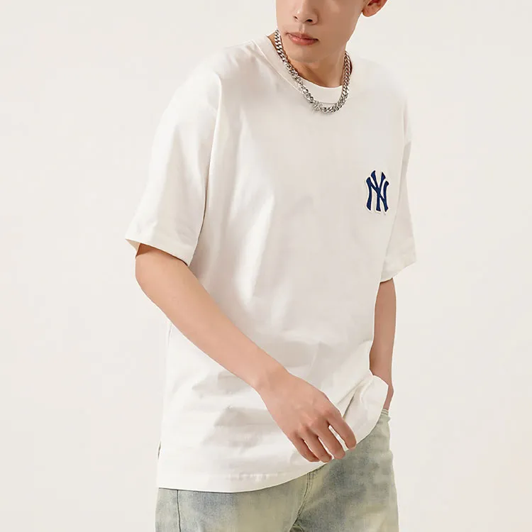 MLB Old Flower T Shirts Unisex Milk White-5