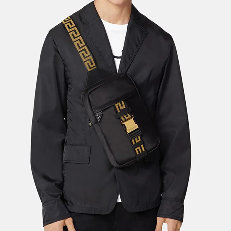 VERSACE Cow Leather Sling Bag Men's Black-4