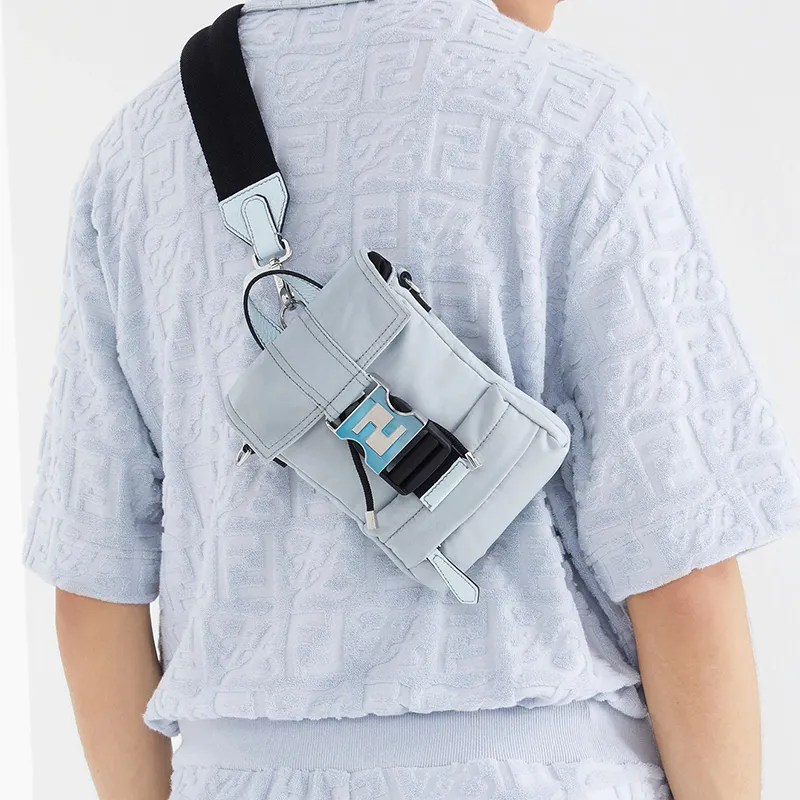 FENDI Fendiness Nylon Material Backpack Sling Bag Mini Men's Light Blue-3