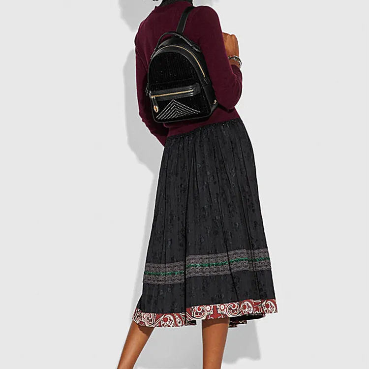 COACH Campus Velvet Patchwork With Genuine Cow Leather Backpack Medium Size Women's Black-3