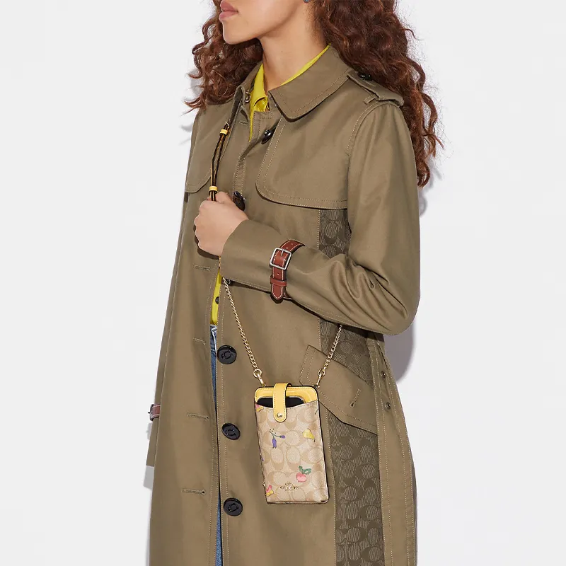 COACH Canvas With Leather Crossbody Bag With Cell Phone Pocket Women's Gold/Light Khaki/Vintage Yellow-3
