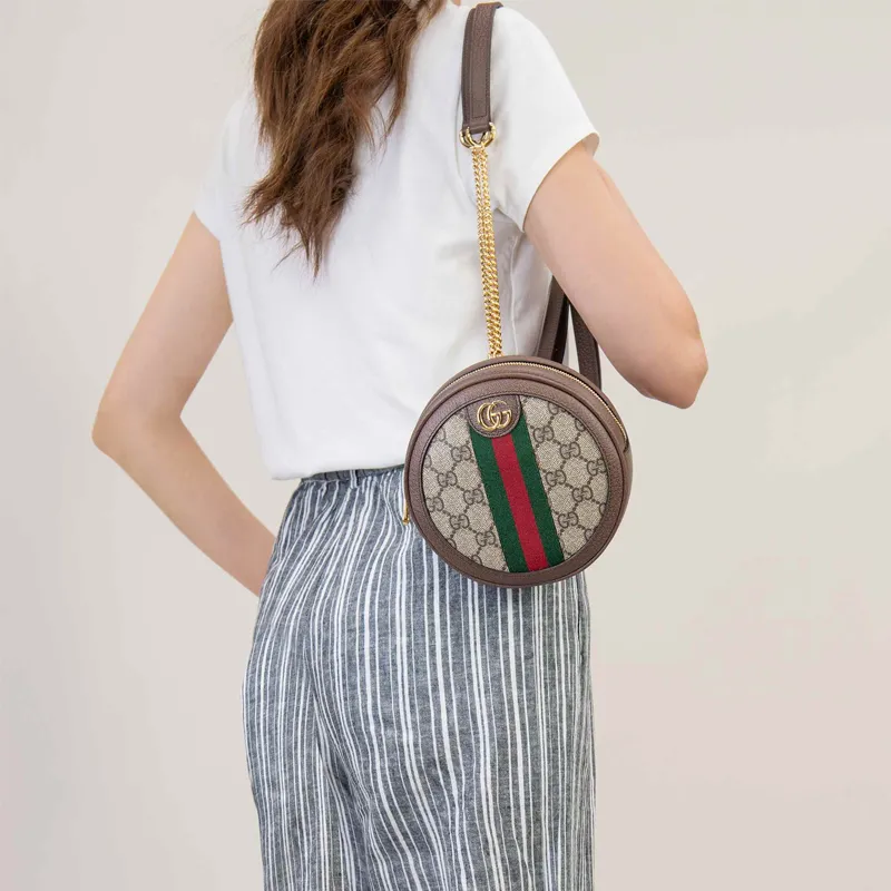 GUCCI Ophidia GG Monogram Mini Round Backpack Female Brown-10