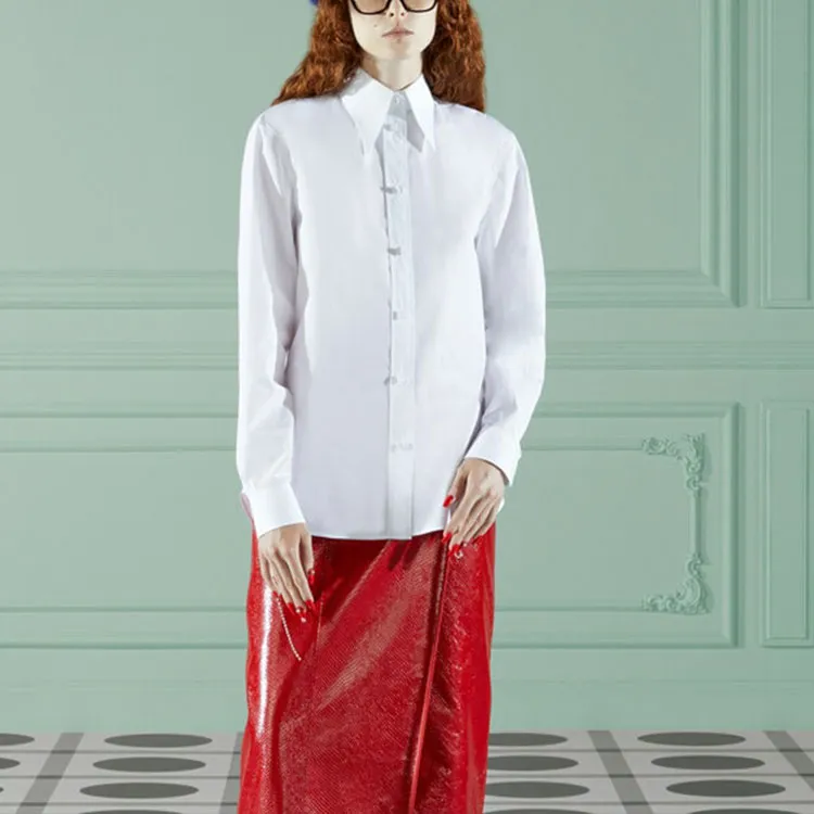GUCCI Women's Cotton Poplin Shirt White-2