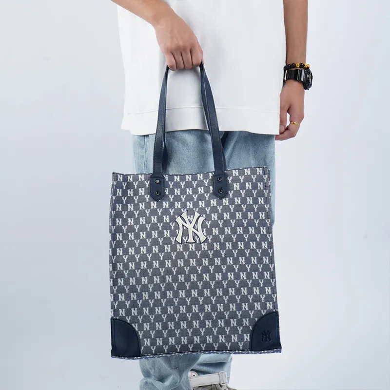 MLB Monogram Collection Polyester Tote Bag Shopping Bag Combo One Shoulder Handbag Large Size Unisex Blue-3