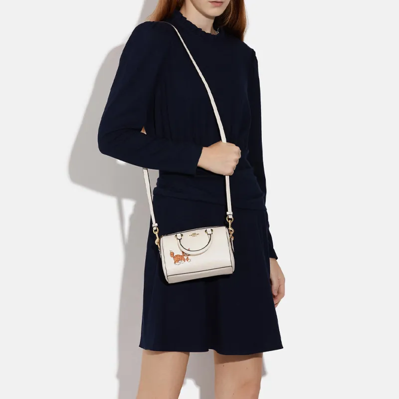 COACH Rowan Leather One Shoulder Handbag, Crossbody Bag Mini Women's Chalk White-4