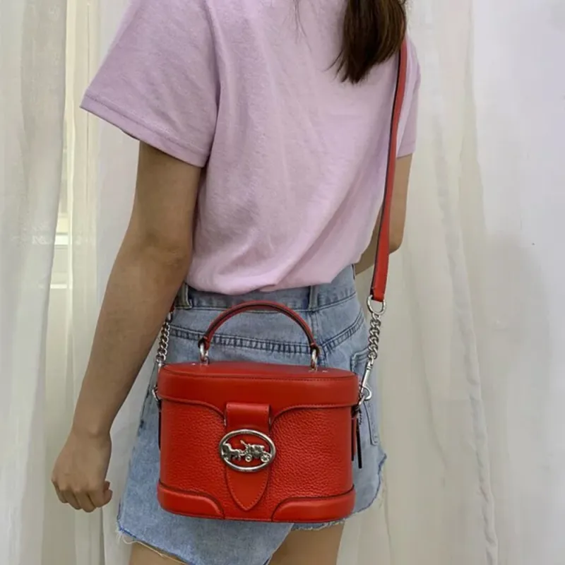 COACH Georgie Leather Box Bag, Bacchus Bag, Handbag, Shoulder Bag, Crossbody Bag Trumpets Women's Red-4