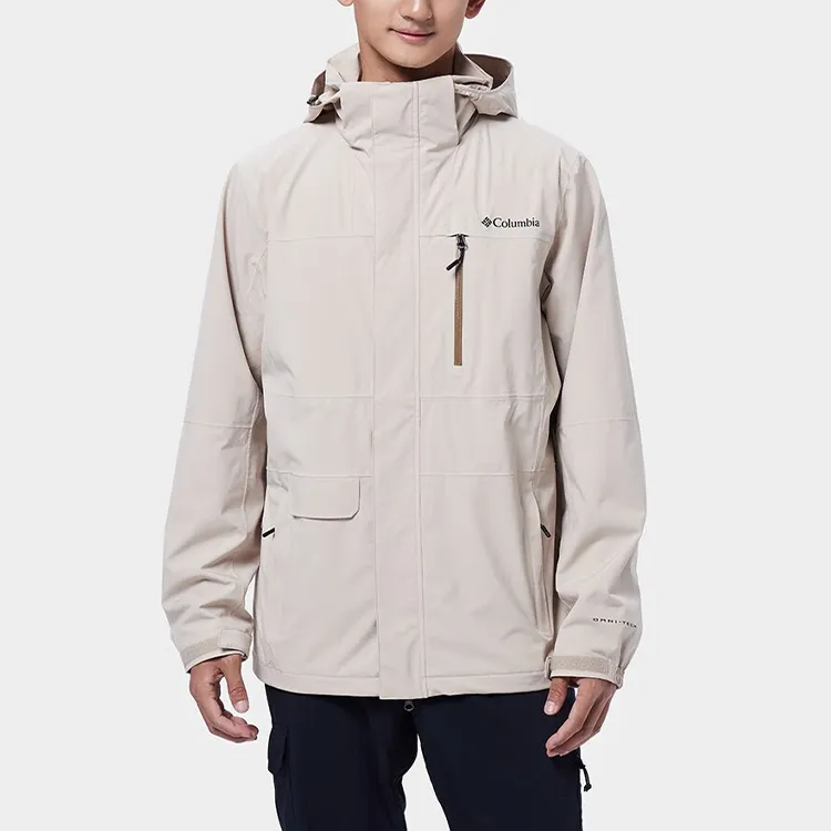 Columbia Outdoor Hiking Waterproof And Breathable Windbreaker Jacket Men's Khaki-3
