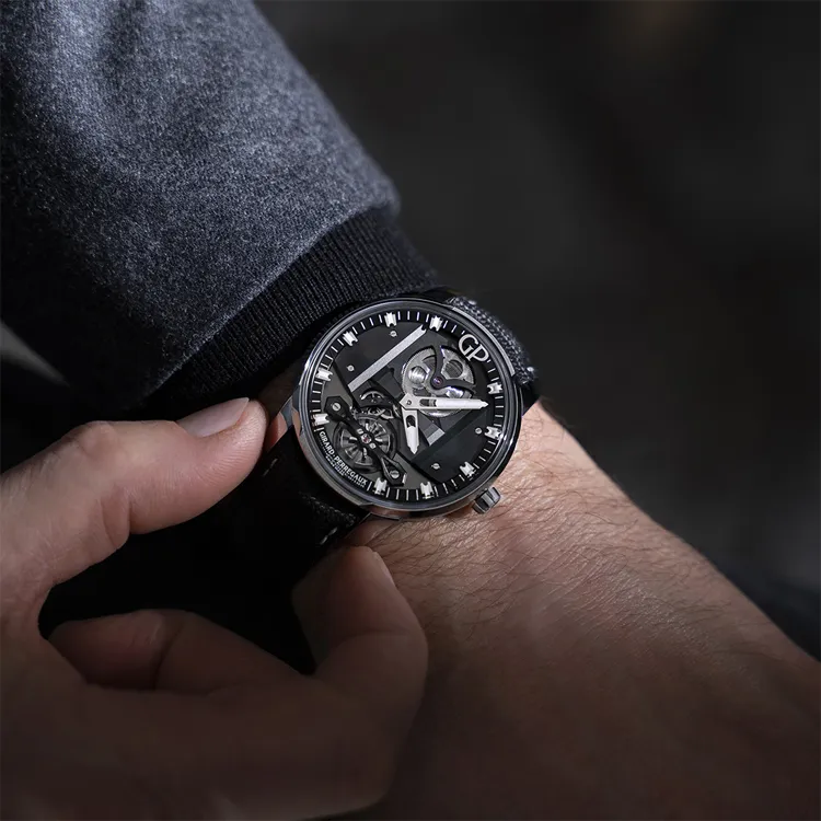 GP Automatic Mechanical Movement Men's Watches Watch 44mm Cut Out Dial Stainless Steel Case Cow Leather Strap-2