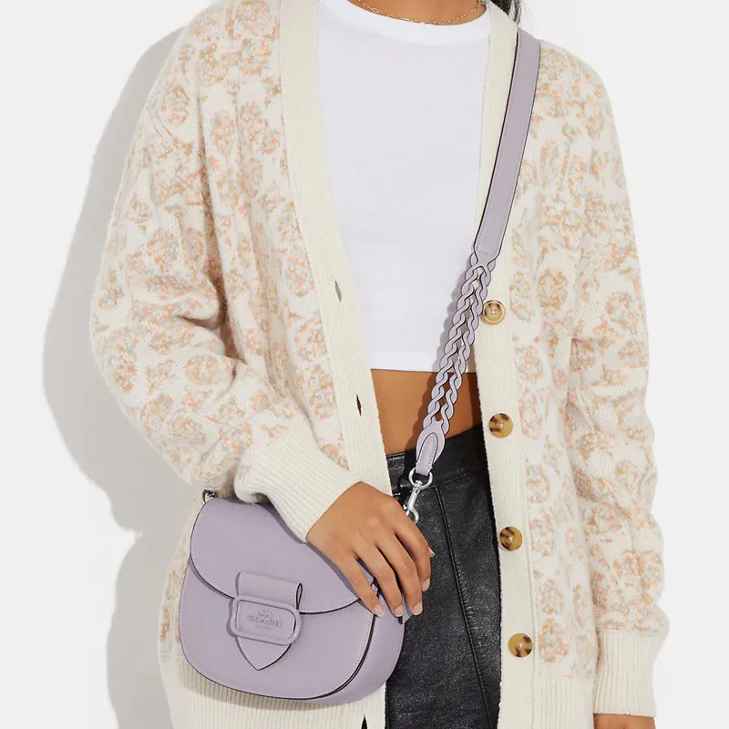 COACH Leather Saddle Bag Shoulder Bag Crossbody Bag Small Size Women's Purple-3