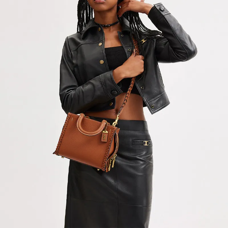 COACH Rogue Leather Tote Bag, Shopping Bag, Handbag, Shoulder Bag, Crossbody Bag Trumpets Women's Caramel-4