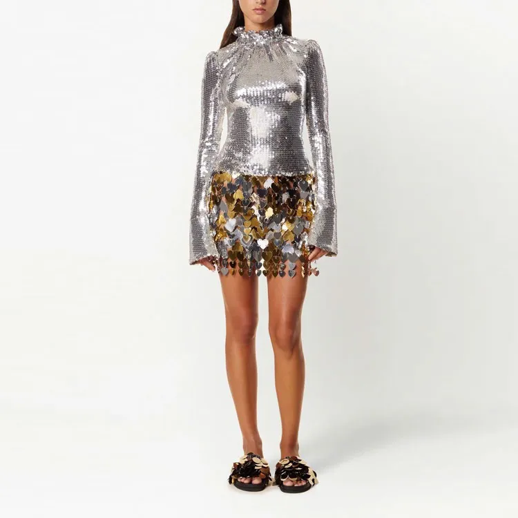Paco Rabanne Paillette Detailed Mini Skirt 'Silver'-1