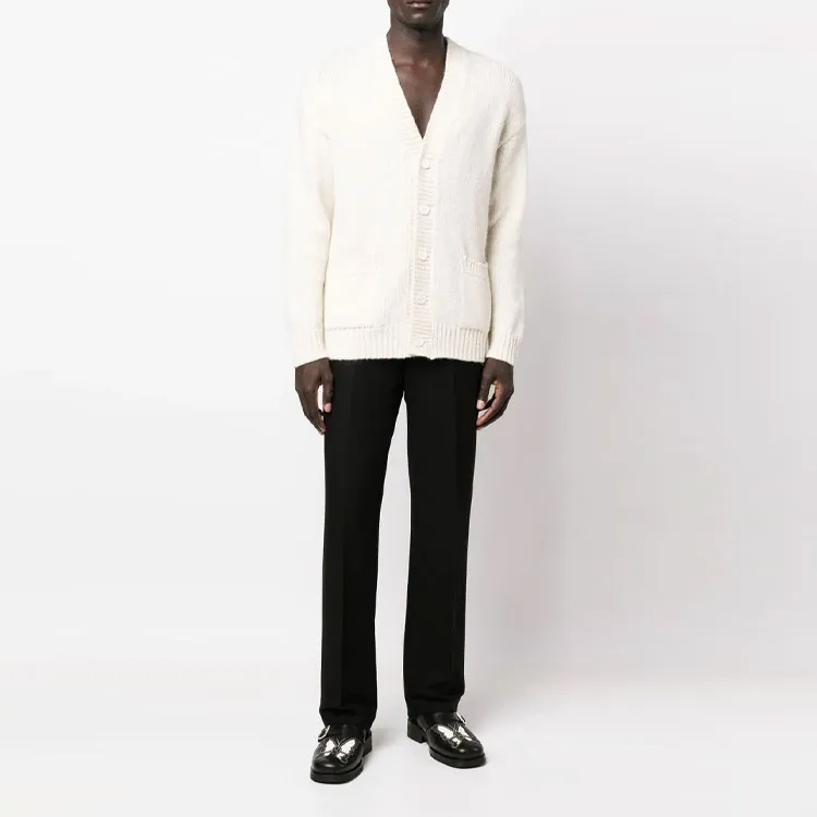 ROBERTO COLLINA FW22 V-Neck Fitted Long-Sleeved Knitwear Men's White-1