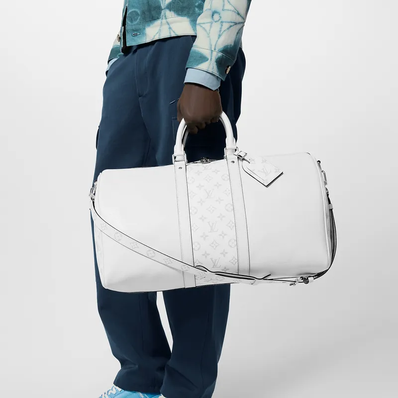 LOUIS VUITTON Keepall Bandouliere 50 Monogram/Taiga Optic White-7