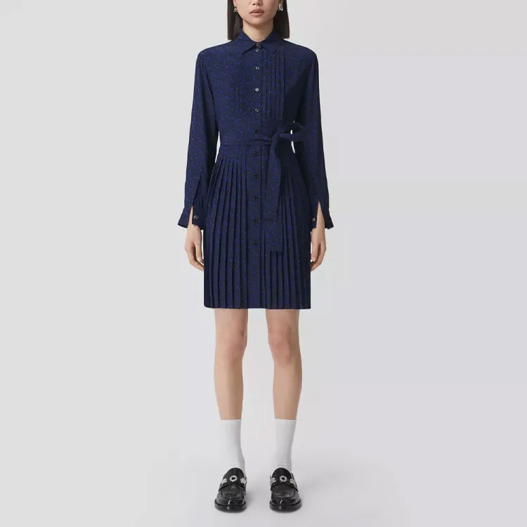 Burberry Long-Sleeved Dresses Women's Blue-1