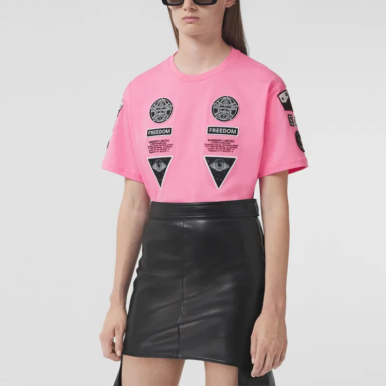 Burberry Badge Applique Cotton T shirt Pink-1