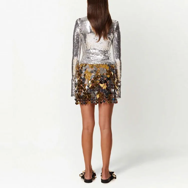Paco Rabanne Paillette Detailed Mini Skirt 'Silver'-2