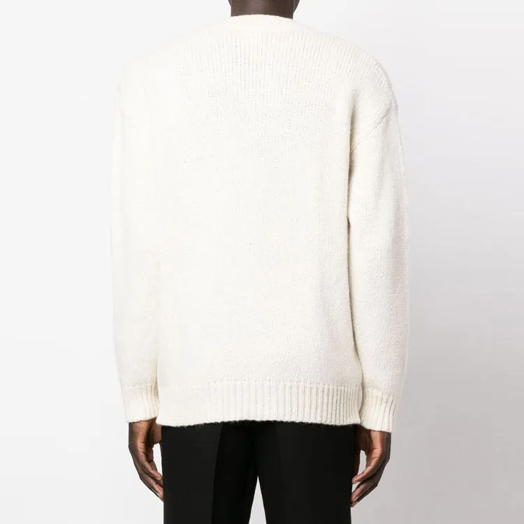 ROBERTO COLLINA FW22 V-Neck Fitted Long-Sleeved Knitwear Men's White-3