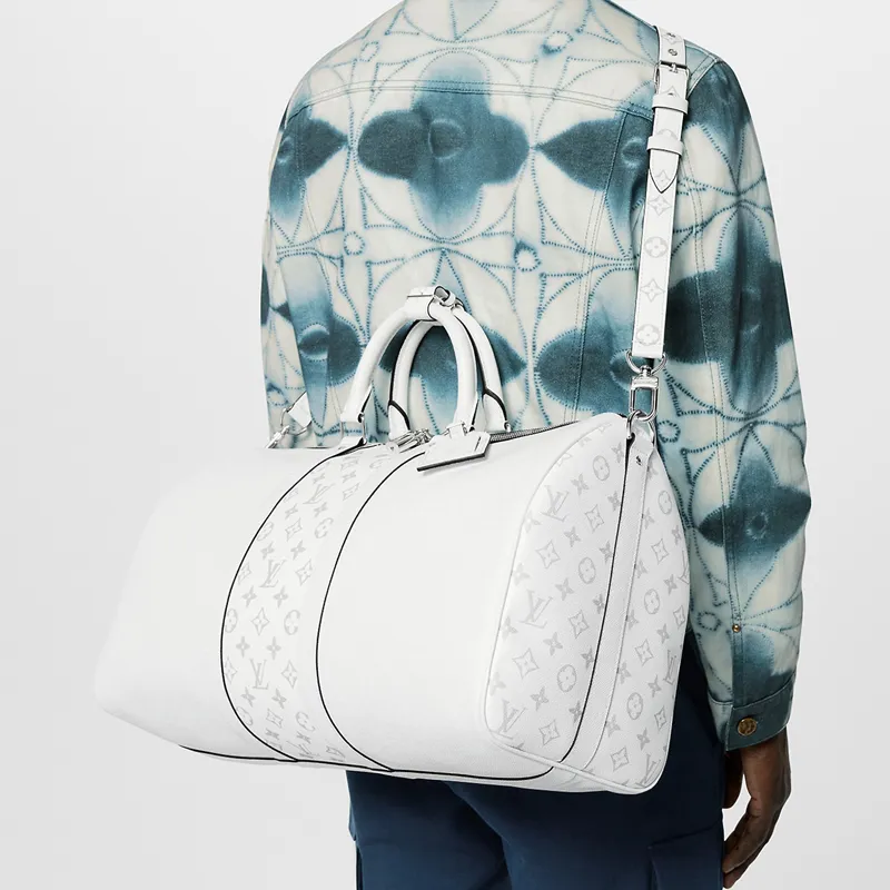 LOUIS VUITTON Keepall Bandouliere 50 Monogram/Taiga Optic White-8