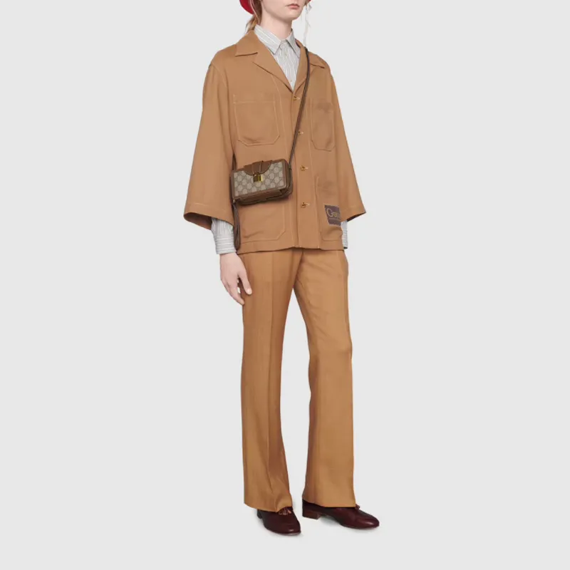 GUCCI Canvas With Leather Canvas Bag, Small Square Bag, Box Bag, Cell Phone Pouch, Crossbody Bag, Shoulder Bag Unisex-5