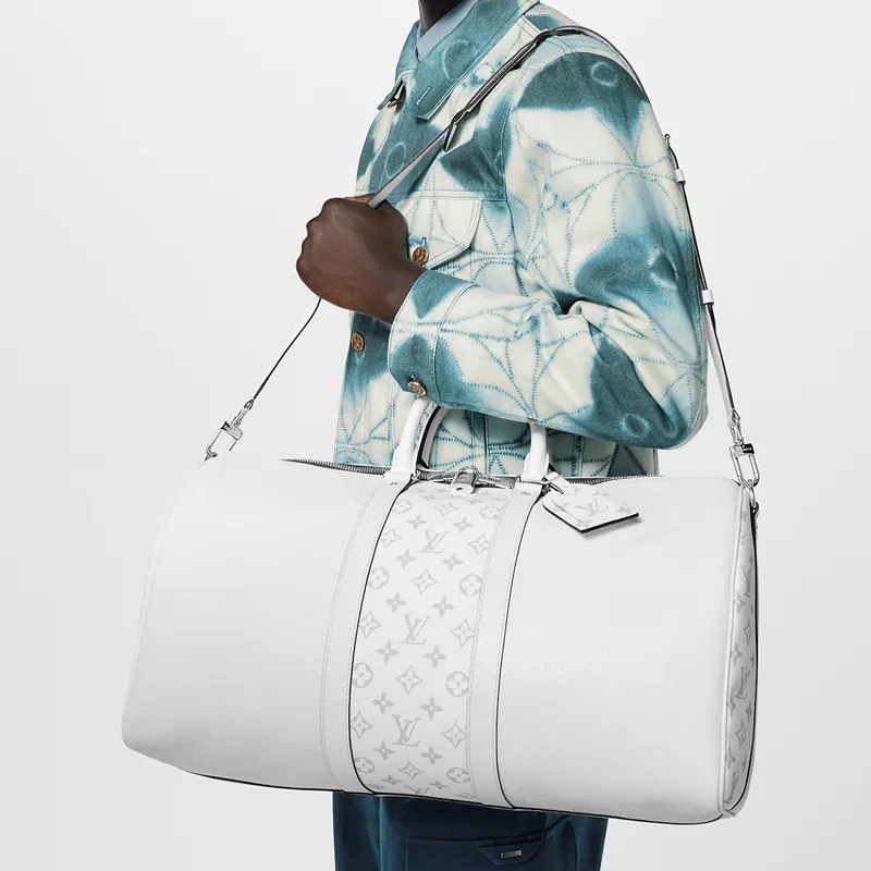LOUIS VUITTON Keepall Bandouliere 50 Monogram/Taiga Optic White-9