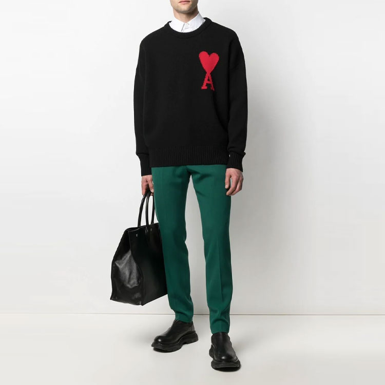 AMI Paris Black Ami De Cœur Sweater - POIZON