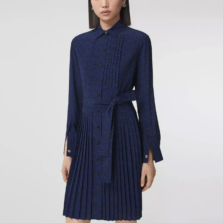 Burberry Long-Sleeved Dresses Women's Blue-4
