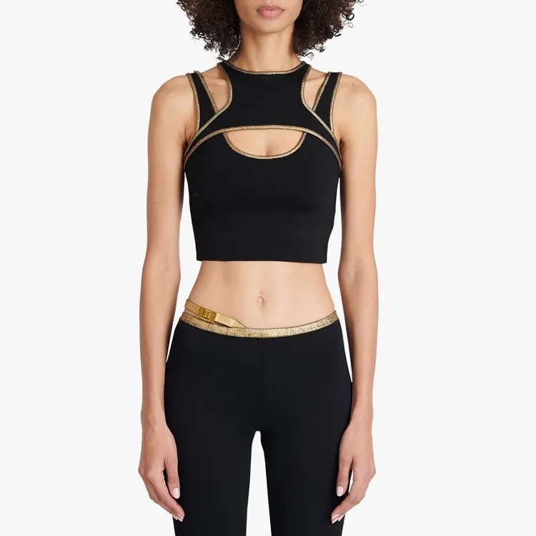 BALMAIN Contrast trim Knitted Crop Top-4