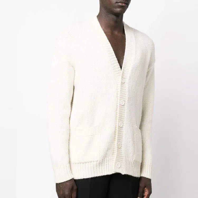 ROBERTO COLLINA FW22 V-Neck Fitted Long-Sleeved Knitwear Men's White-2