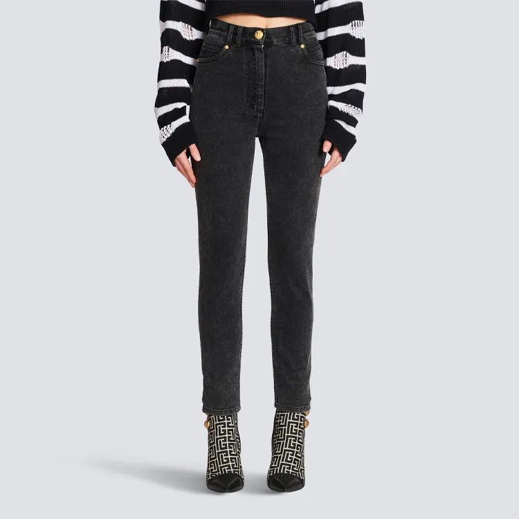 BALMAIN Logo plaque Denim Jeans-3