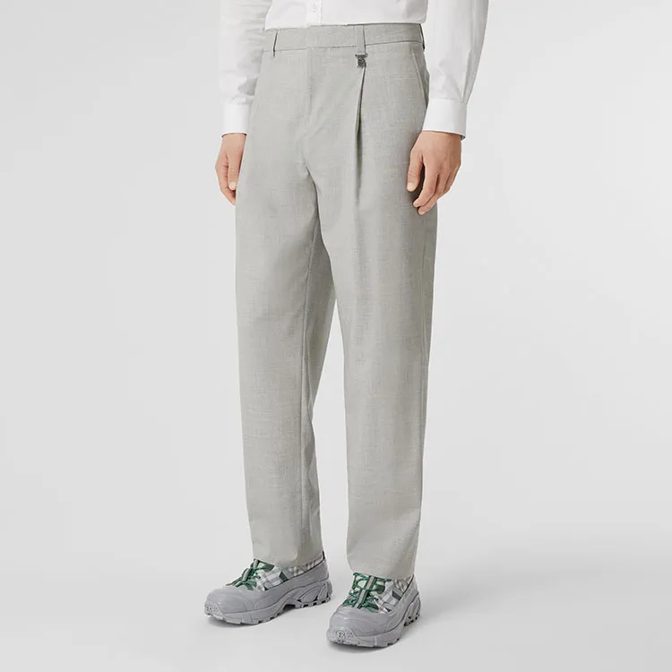 Burberry Monogram Motif Wool Wide Leg Trousers-3
