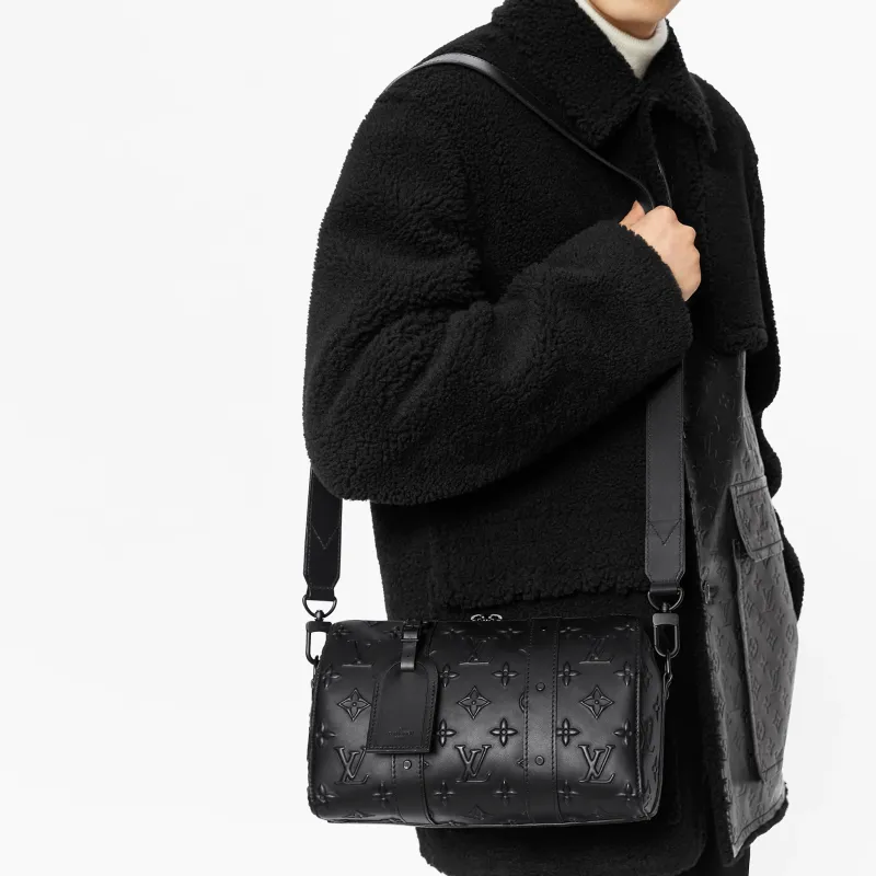 LOUIS VUITTON City Keepall Seal Cow Leather Travel Bag, Shoulder Bag, Crossbody Bag Regular Men's Black-5
