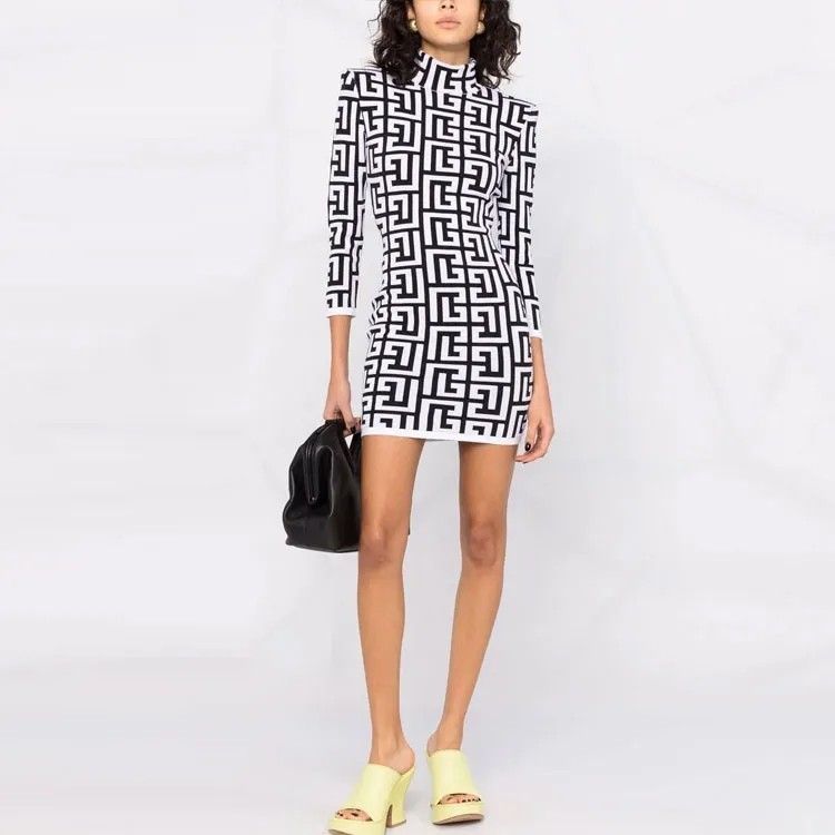 BALMAIN Long-Sleeved Dresses Women's Black White-1