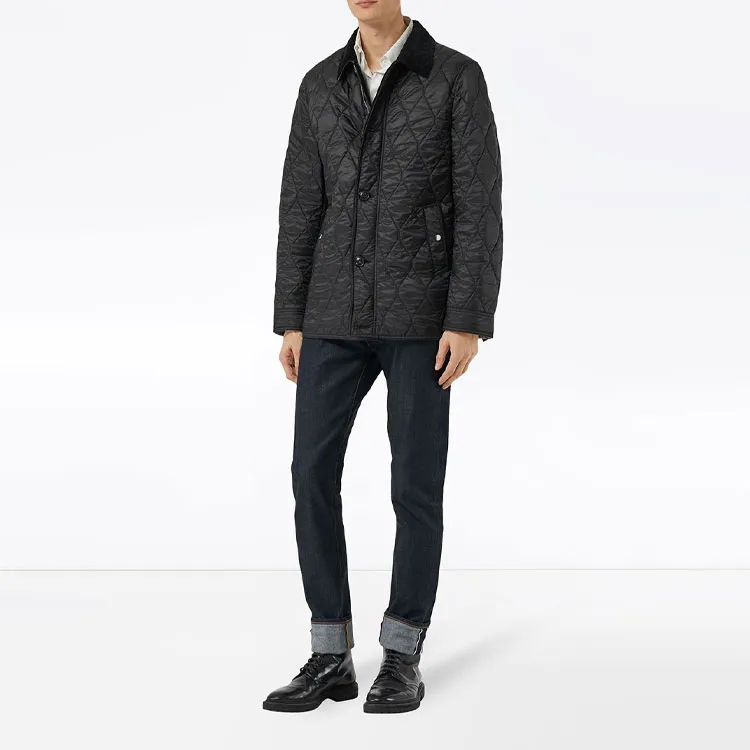 Burberry Solid Color Lapel Fitted Moderate Regular Edition Puffer Jacket Men's Black-5