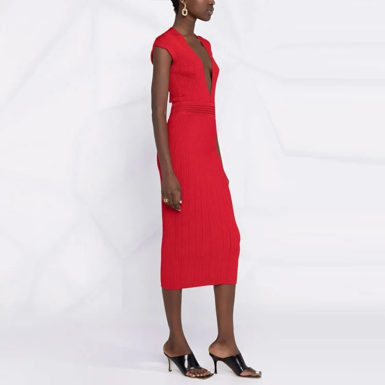 BALMAIN Sleeveless Dresses Women's Red-3