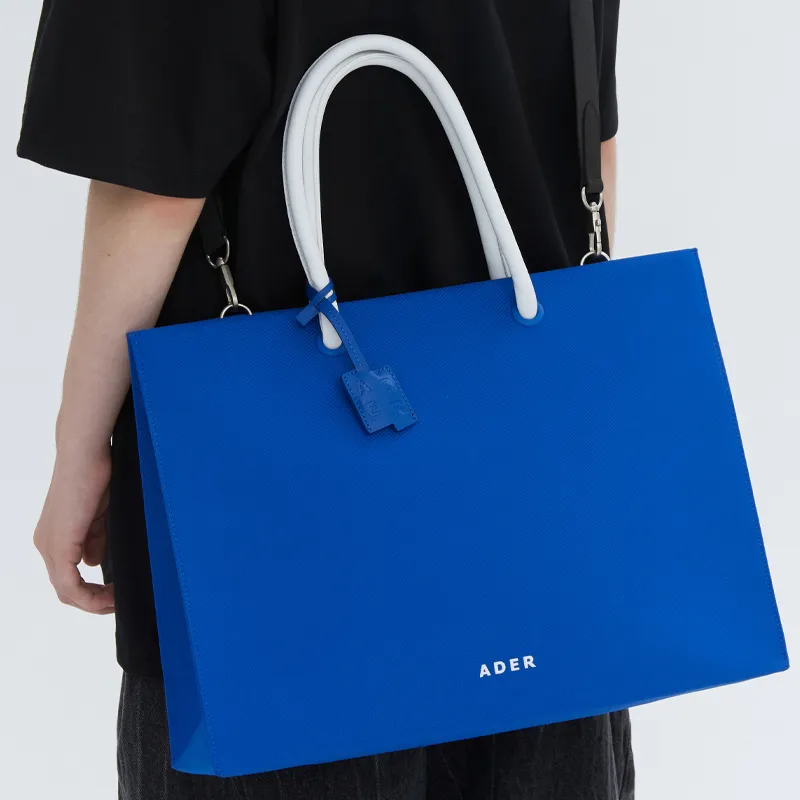 ADER ERROR Leather Tote Bag, Shopping Bag, Shoulder Bag, Crossbody Bag, Handbag Regular Unisex Blue-4