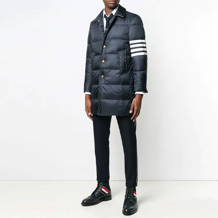 THOM BROWNE 4 bar Matte Nylon Bal Collar Overcoat-2