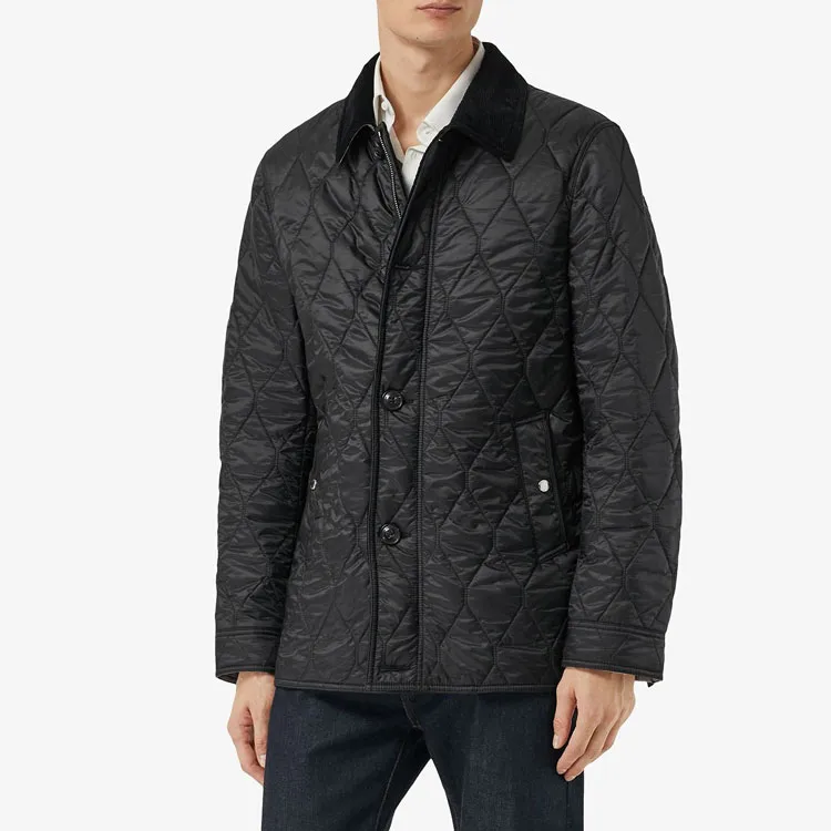 Burberry Solid Color Lapel Fitted Moderate Regular Edition Puffer Jacket Men's Black-3