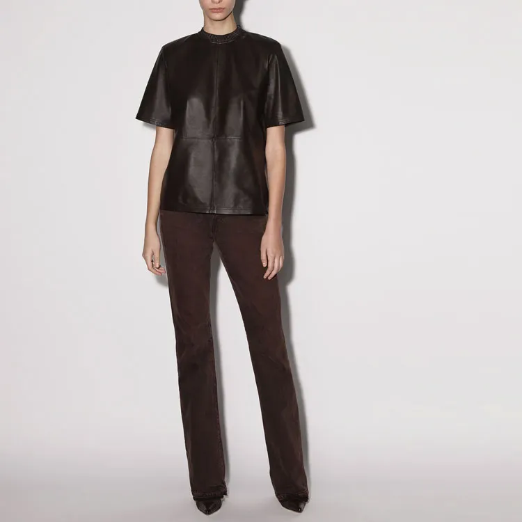 AMIRI Crewneck Short Sleeved Leather T Shirt-1