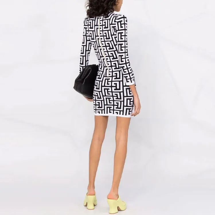 BALMAIN Long-Sleeved Dresses Women's Black White-2