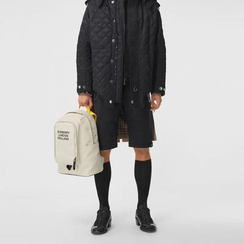 Burberry Cotton Canvas Backpack Large Size Men's Canary Yellow-4