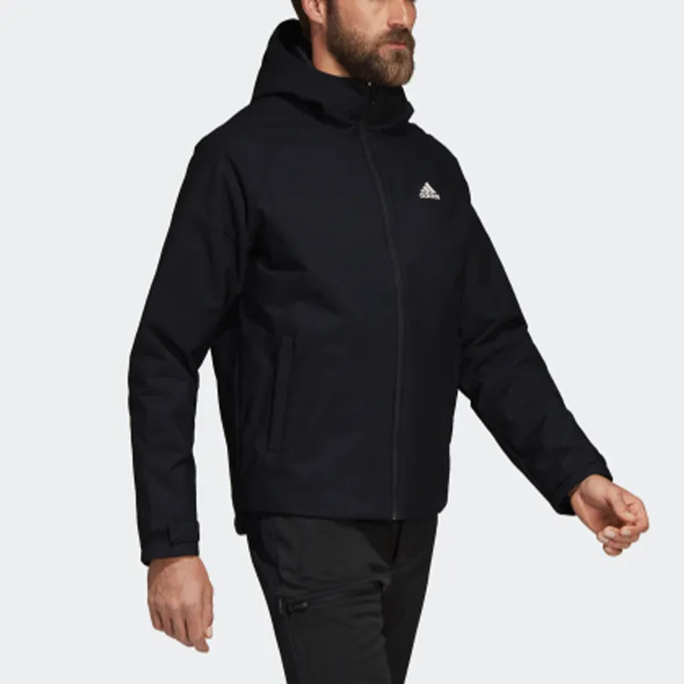 Adidas Solid Color Brand Logo Hooded Puffer Jacket Men's Black-4