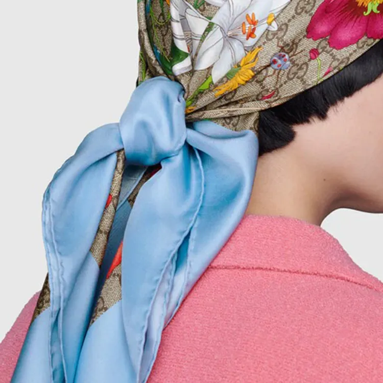 GUCCI Silk Scarves Women's Blue-2