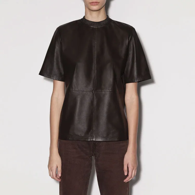 AMIRI Crewneck Short Sleeved Leather T Shirt-2