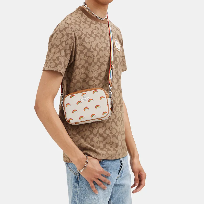 COACH Jamie Coated Canvas With Leather Camera Bags Shoulder Bag Crossbody Bag Small Size Women's Ecru & Brown-3
