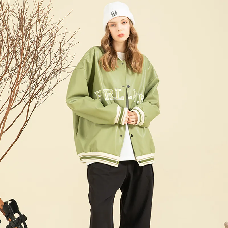 FRLMK Loose Fit Moderate Baseball Jacket Unisex Emerald Green-2